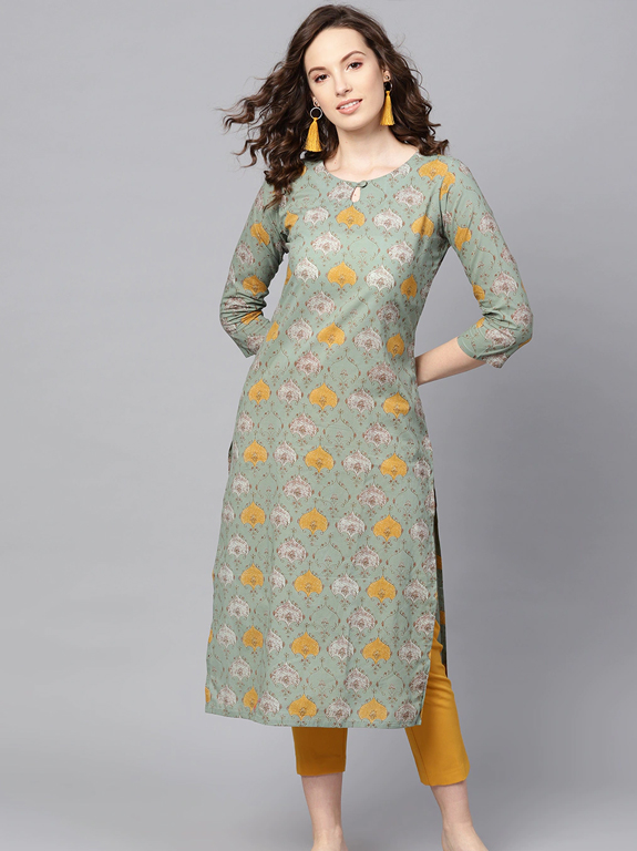 Red Printed Straight Kurta